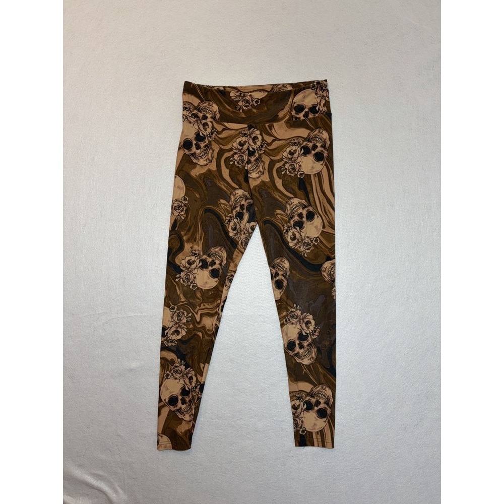 No Boundaries Size L/XL Skull Print Mid Rise Leggings Floral Y2K